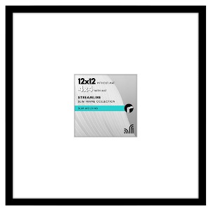 Americanflat 12x12 Picture Frame with Polished Plexiglass - Use as 4x4 Frame with Mat or 12x12 Frame Without Mat - Streamline Collection - Black - 1 of 4