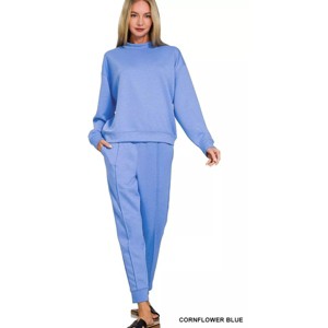 I am a Fashion junky Zenana Scuba Mock Neck Sweatshirt and Joggers Set - 1 of 3