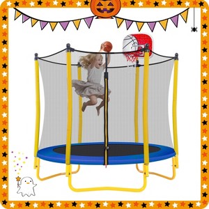 5.5 FT Kids Outdoor and Indoor Trampoline with Playpen, Basketball Hoop and Ball - ModernLuxe - 1 of 4