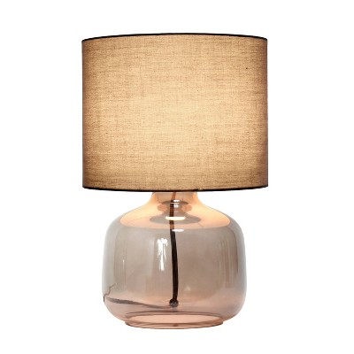 Smoke Gray Glass Nightstand Lamp with Fabric Shade