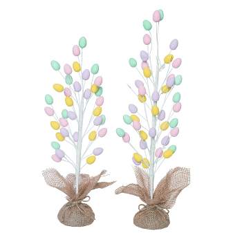 Transpac Polyester 29.53 in. Multicolor Easter Pastel Eggs Twig Tree Set of 2