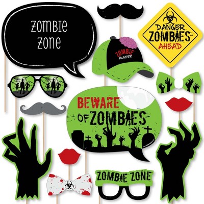 Big Dot of Happiness Zombie Zone - Halloween or Birthday Zombie Crawl Party Photo Booth Props Kit - 20 Count