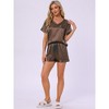 INSPIRE CHIC Womens Lounge Set Satin V Neck Elastic Waist Contrast Color Short Sleeve Shorts Set Pajama Set - 3 of 4
