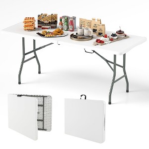 Tangkula 6 ft Portable Folding Table w/HDPE Tabletop Safe Lock Mechanism Carrying Handle - 1 of 4