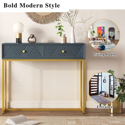 Airsurfer Console Table Entryway Table,Modern Sleek Console Table with Storage,Table with Two Drawers with Stripe Design for Hallway Entryway
