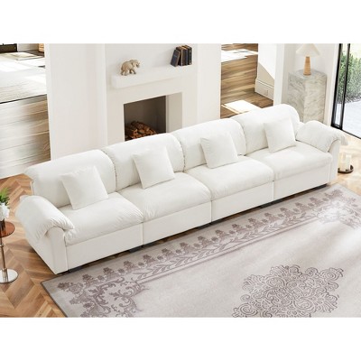 Extra-Large, Extended 4-Seater Modern Velvet Sofa, Oversized Cloud-Soft Couch with Comfortable Seating & Back Support, Storage Under Each Seat
