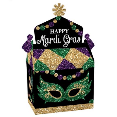 Big Dot of Happiness Mardi Gras - Treat Box Party Favors - Masquerade Party Goodie Gable Boxes - Set of 12