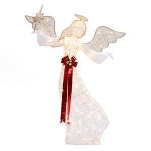 LuxenHome 5.7Ft 3D Christmas Angel with Star Holiday Decorations with Lights White - 1 of 4