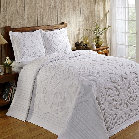 Better Trends Ashton Queen 100% Cotton Chenille Tufted Medallion Bedspread & Sham Set, Soft Breathable Bedding, Machine Washable, OEKO-TEX, White