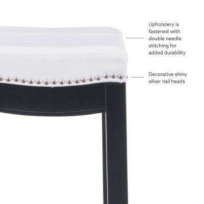 32" White Leather Saddle Style Backless Wood Bar Stool
