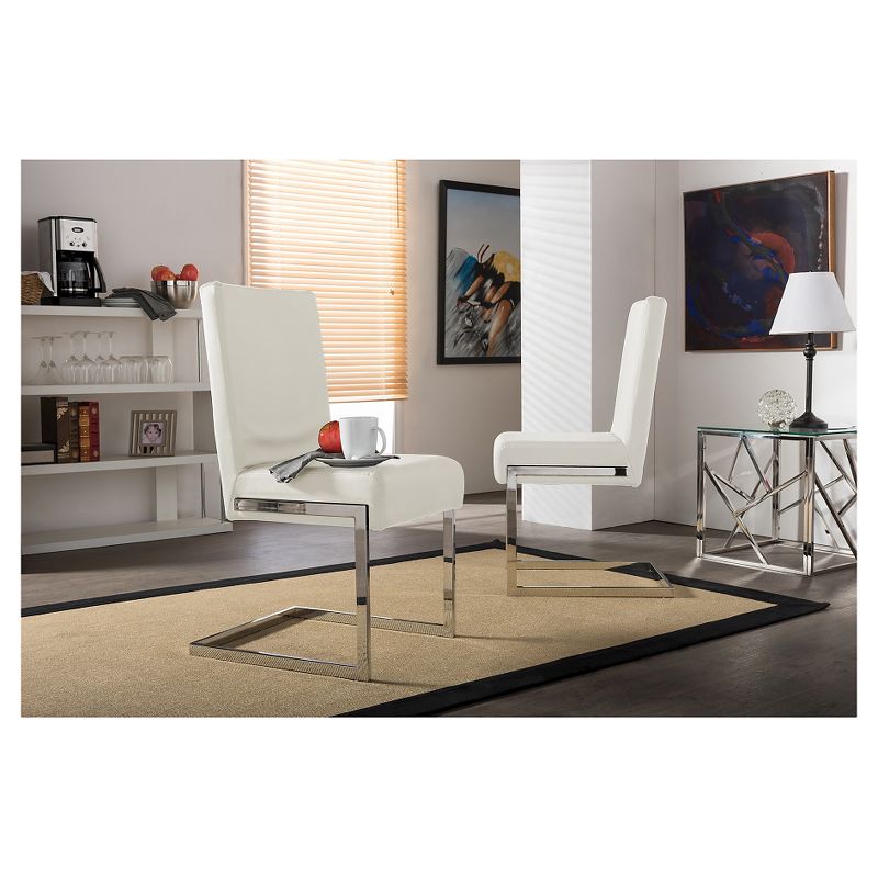 Set of 2 Toulan Modern & Contemporary White Faux Leather Upholstered Stainless Steel Dining Chairs - Baxton Studio: Kitchen, No Assembly Required, 6 of 7