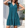 Women's Babydoll Mini Dress Summer V Neck Sleeveless Flutter Sleeve Boho Floral Flowy Shift Short Dress - 3 of 4