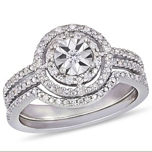 EVERLY JEWELRY | Sterling Silver 1/4 CT TW Diamond Halo Split Shank Bridal Set - 1 of 4