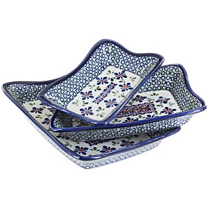 Blue Rose Polish Pottery 1930 Zaklady 3 Piece Serving Dish Set - 1 of 1