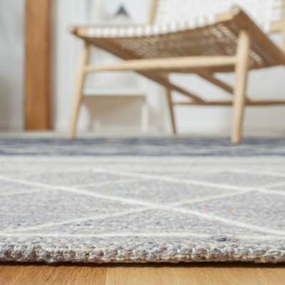Gray and White Striped Wool Cotton Flat Woven Area Rug