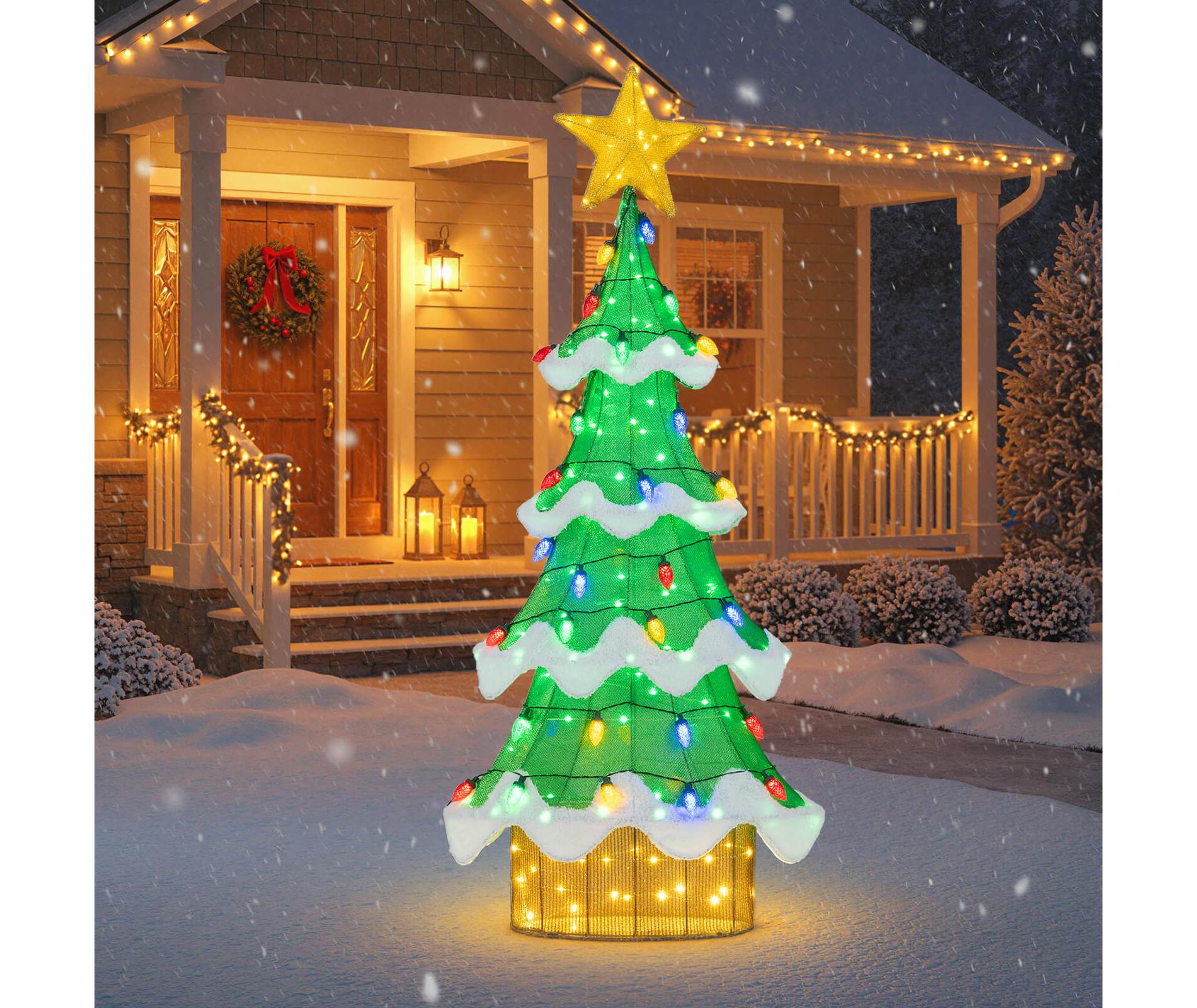 Costway 4.3 ft Tall Lighted Christmas Tree with 34 Colorful Strawberry Bulbs, LED Lights