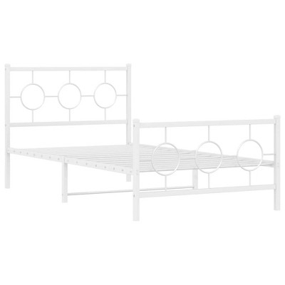 vidaXL White Metal Bed Frame - Single Bed, 39.4"x78.7" with Headboard/Footboard