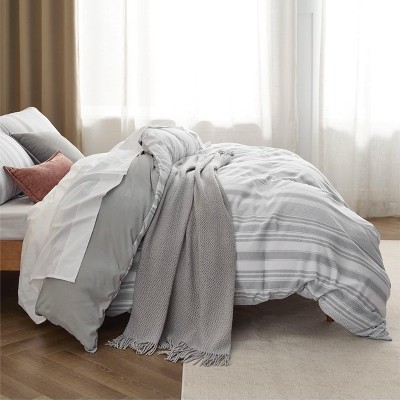 Bedsure 3 Pieces Reversible Striped Duvet Cover Set with Zipper Closure King Size Formal Grey Bedding Set with 8 Corner Ties — фото 6