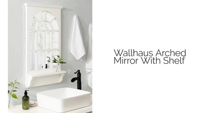 Coastal White Arched Wall Mirror with Vintage Shelf, 21x36