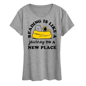 Women's - Peanuts - Reading Is Like A Journey To A New Place Short Sleeve Graphic T-Shirt - 1 of 4