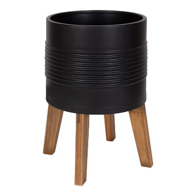 Kate and Laurel Gavri Round Metal Freestanding Planter, 11.25" Diameter, Black