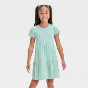 Girls' Short Sleeve Tiered Ribbed Dress - Cat & Jack™ - 1 of 3