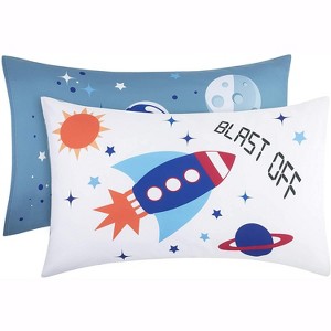 Everyday Kids 2-Pack Standard Pillowcases 20x26 – Soft Microfiber for Boys' Twin/Full Beds – Space Theme – Breathable & Cozy - 1 of 4