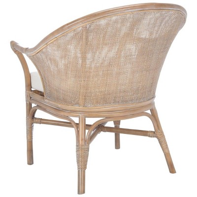 Gray Rattan Accent Chair with White Cushion
