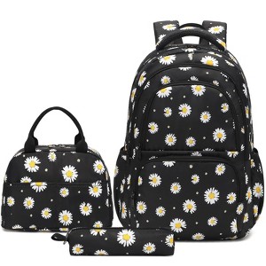 Backpack for Girls Teens Girls Bookbag Lightweight High-Capacity Waterproof School Gifts for Lovely Small Daisy Flower 3pcs (Black) - 1 of 4