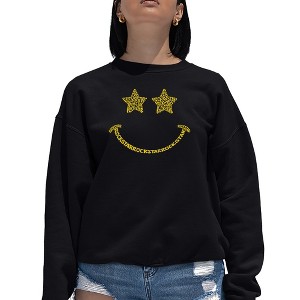 LA Pop Art Women's Word Art Crewneck Sweatshirt - Rockstar Smiley - 1 of 4