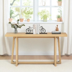 Mshliw 59.84 Inch Rectangular Console Table, Magnesium Oxide Entryway Table with Wood Grain Design for Hallway and Living Room - 1 of 4