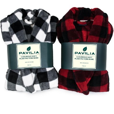 Red and Black Plaid Fleece Mid-Calf Bathrobe