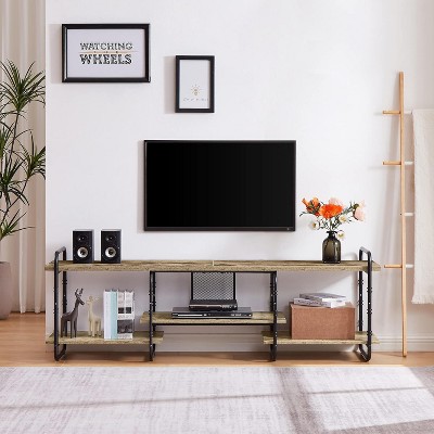 VECELO TV Stand, Entertainment Center, Media Console Table with Adjustable Storage Shelves