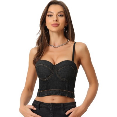 Allegra K Women's Push-Up Sleeveless Jeans Corset Crop Bustier Cami