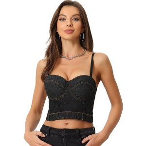 Allegra K Women's Push-Up Sleeveless Jeans Corset Crop Bustier Cami - 1 of 4