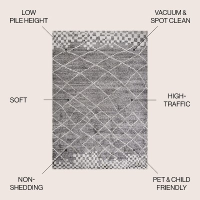 Modern Moroccan Diamond 4'x6' Area Rug in Gray - Easy Care & Stain-Resistant