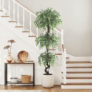 Garvee Artificial Ficus Tree,Faux Floor Tree White Imitation Ceramic Planter,Indoor Outdoor Lifelike Fake Ficus Tree with Pebbles&Green Fake Moss - 1 of 4