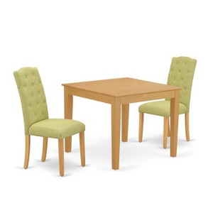 3Pc Dinette Set - Square Kitchen Table & 2 Parson Chairs - Oak Finish, Lime Green Fabric - 1 of 4