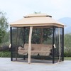 3-Seat Outdoor Patio Gazebo Swing Chair with Double Tier Canopy, Mesh Sidewalls, Cushioned Seat & Pillows - 2 of 4