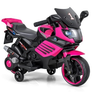 Costway 6V Kids Motorcycle with Music, Horn, Detachable Training Wheels & LED Headlights Pink/Red/Navy/White - 1 of 4