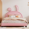 CAVINAS Twin/Full Size Upholstered Leather Platform Bed with Rabbit Headboard,Wooden Bed Frame for Kids Room,Bedroom - 2 of 4