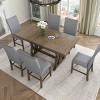 7 PCS Mid-Century Dining Set with Extendable Table, Table with Trestle Base and Removable Leaf, 6-Seater Chairs with Wood Frame-Coolbibila - 3 of 4