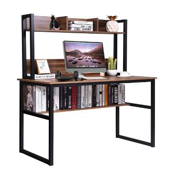Bestier Computer Office Desk With Steel Frame, Reversible Book Shelves,  Headphone Hook, Adjustable Feet, & Under Desk Storage, Grey : Target