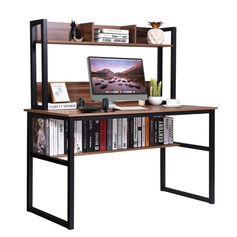 Desktop Computer Desk with Hutch, Bookshelf, Storage, Drawer, Home Office  Writing Table, Student Study Laptop Tables Workstation, Wood Desk Bookcase