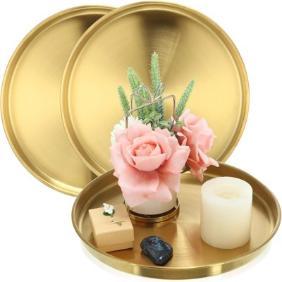 Attop 3 Pack 12 Inch Gold Stainless Steel Round Tray Decor Dressing Table Jewelry Cosmetics for Coffee Table Bathroom Dessert Christmas Gift