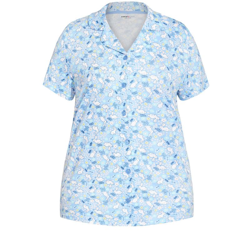 Women's Plus Size Bunny Button Up Sleep Top - blue bunny| AVENUE, 3 of 4