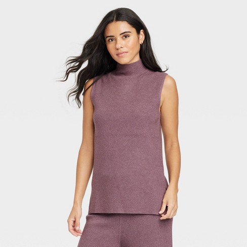 Women's Mock Turtleneck Ribbed Sweater Vest - A New Day™ Purple Xxl : Target