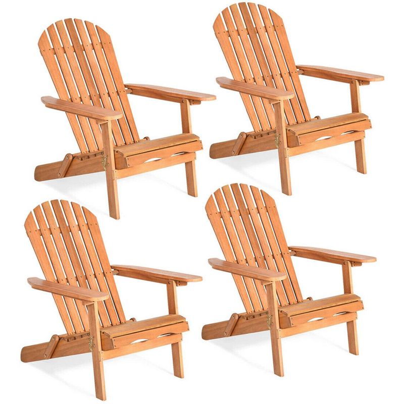 Costway 4 PCS Eucalyptus Adirondack Chair Foldable Outdoor Wood Lounger Chair Natural, 1 of 13