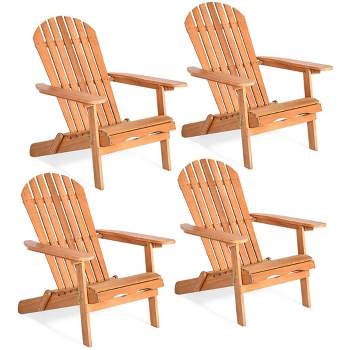 Costway 4 PCS Eucalyptus Adirondack Chair Foldable Outdoor Wood Lounger Chair Natural