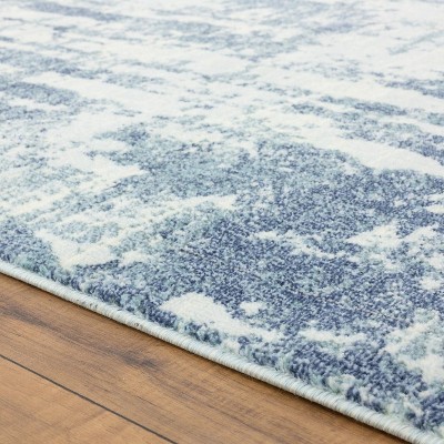 Blue Abstract Washable 8' x 10' Synthetic Area Rug
